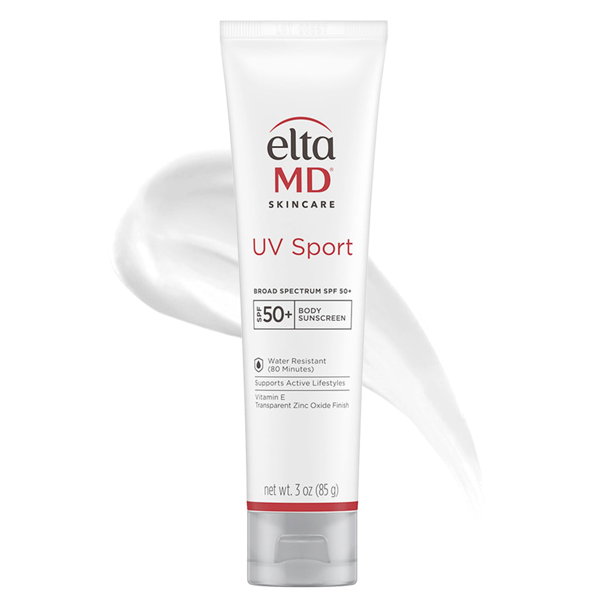 EltaMD front packaging showing SPF 50 and sport benefits for durable protection