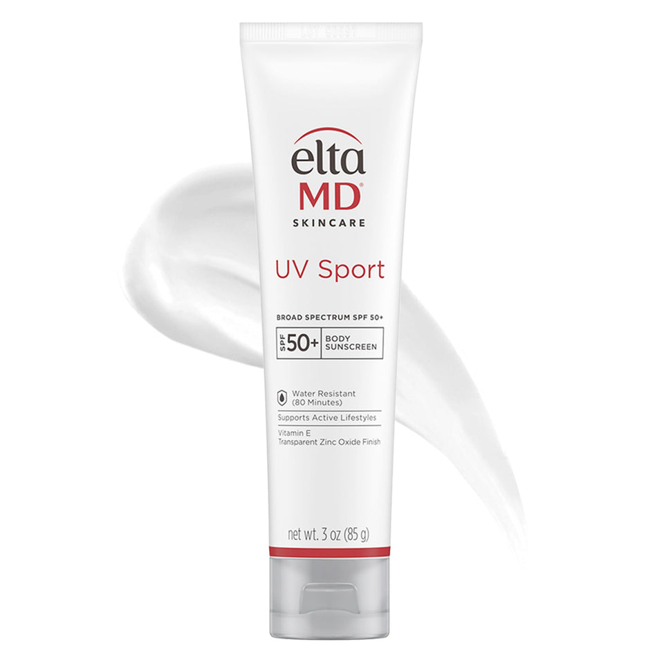 EltaMD front packaging showing SPF 50 and sport benefits for durable protection