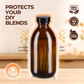 Elumeiro bottle held in hand to show 8oz scale for portion planning