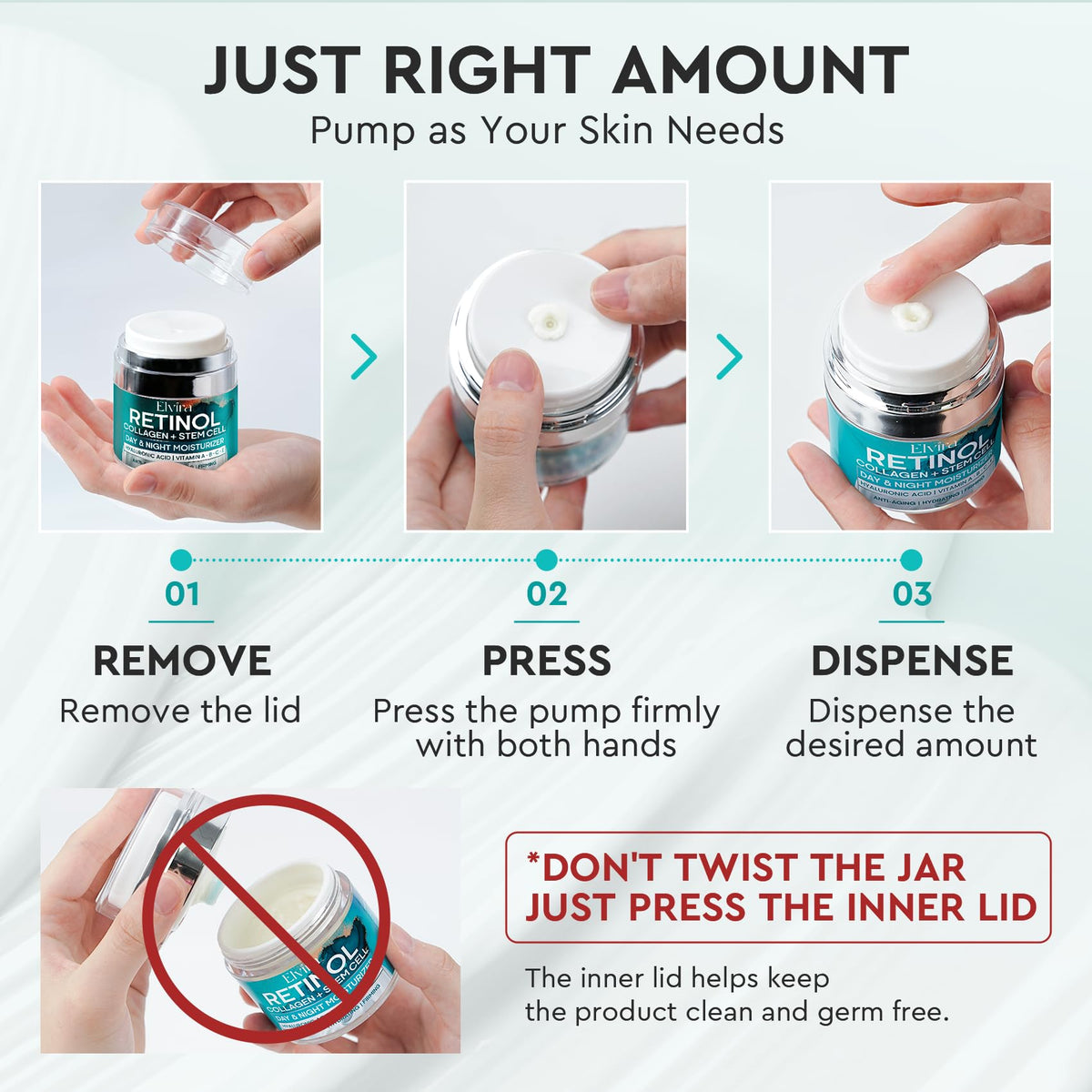 Elvira jar held in hand, showing 1.85 fl oz size and travel convenience