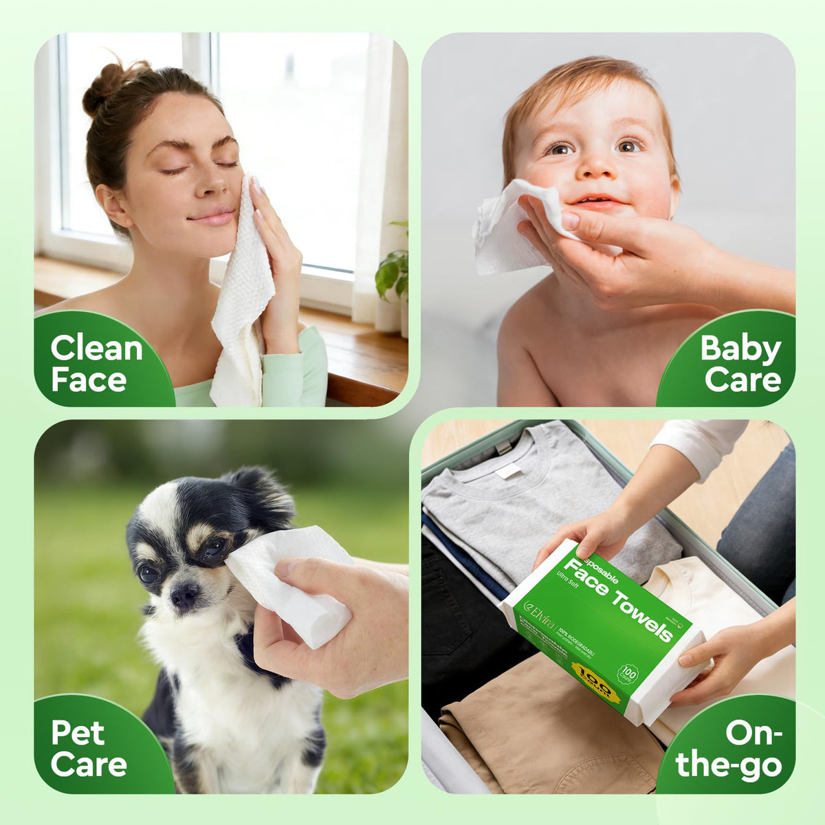 Elvira towel held next to a hand showing true size and portability