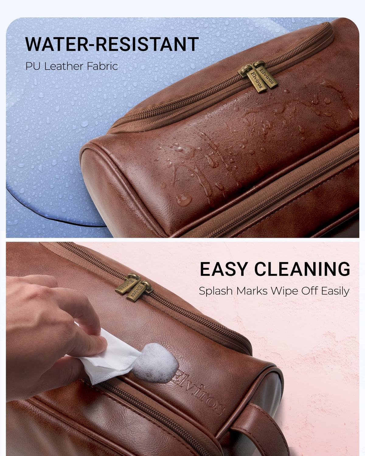 Elviros close-up of interior pockets and water-resistant nylon lining for spill protection