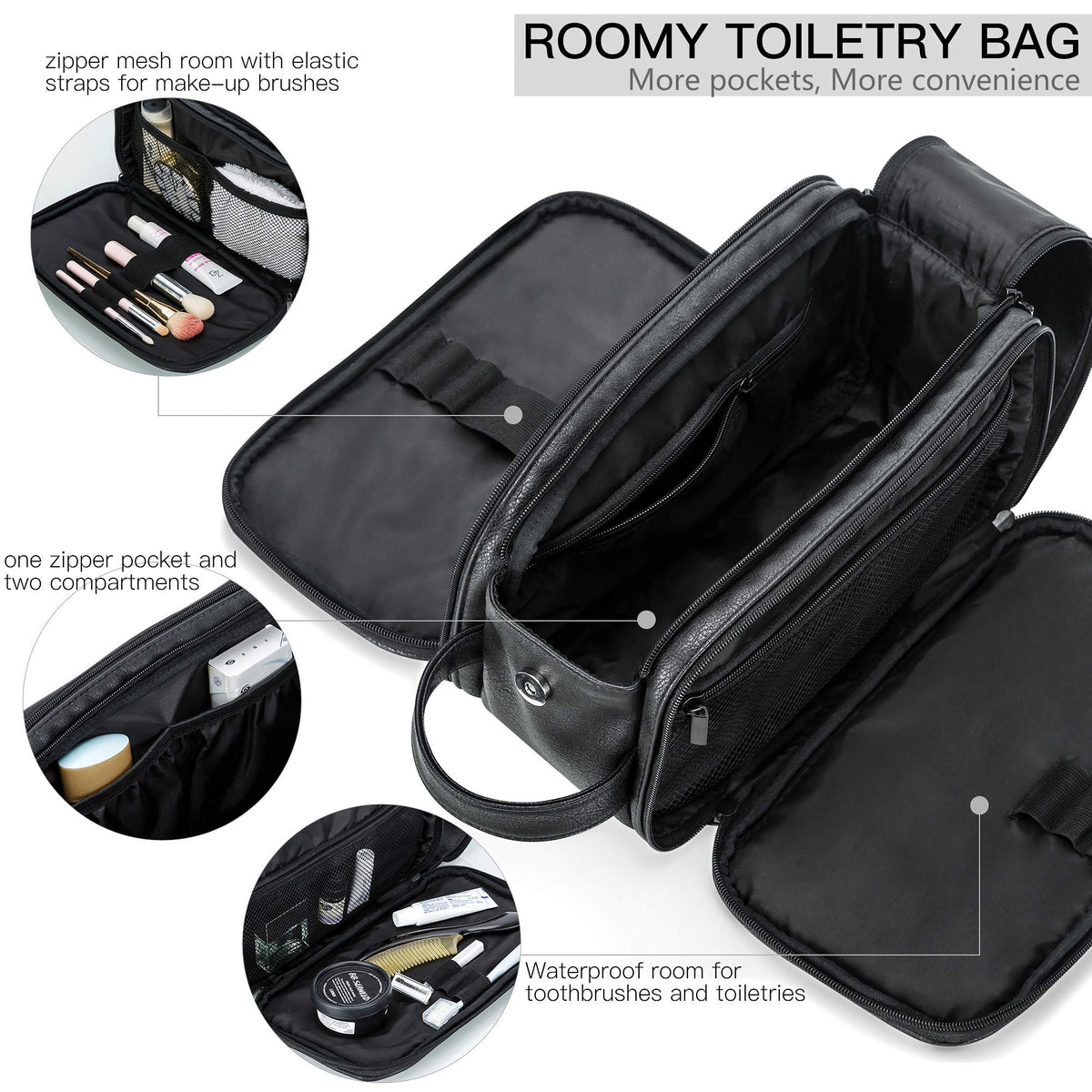 Elviros interior pockets organizing grooming tools and bottles