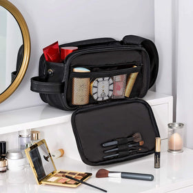 Elviros toiletry bag inside suitcase for tidy travel packing
