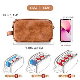 Elviros size comparison with travel bottles showing compact convenience