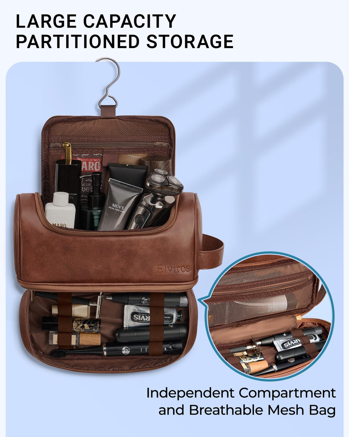 Elviros waterproof shoe pocket closed to isolate wet or dirty items and protect other contents