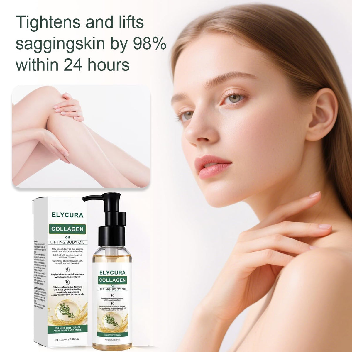 Elycura Collagen Oil in bathroom lifestyle setting illustrating post-shower routine benefit