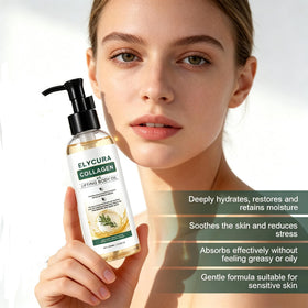Elycura Collagen Oil texture drop on skin showing lightweight finish and quick absorption