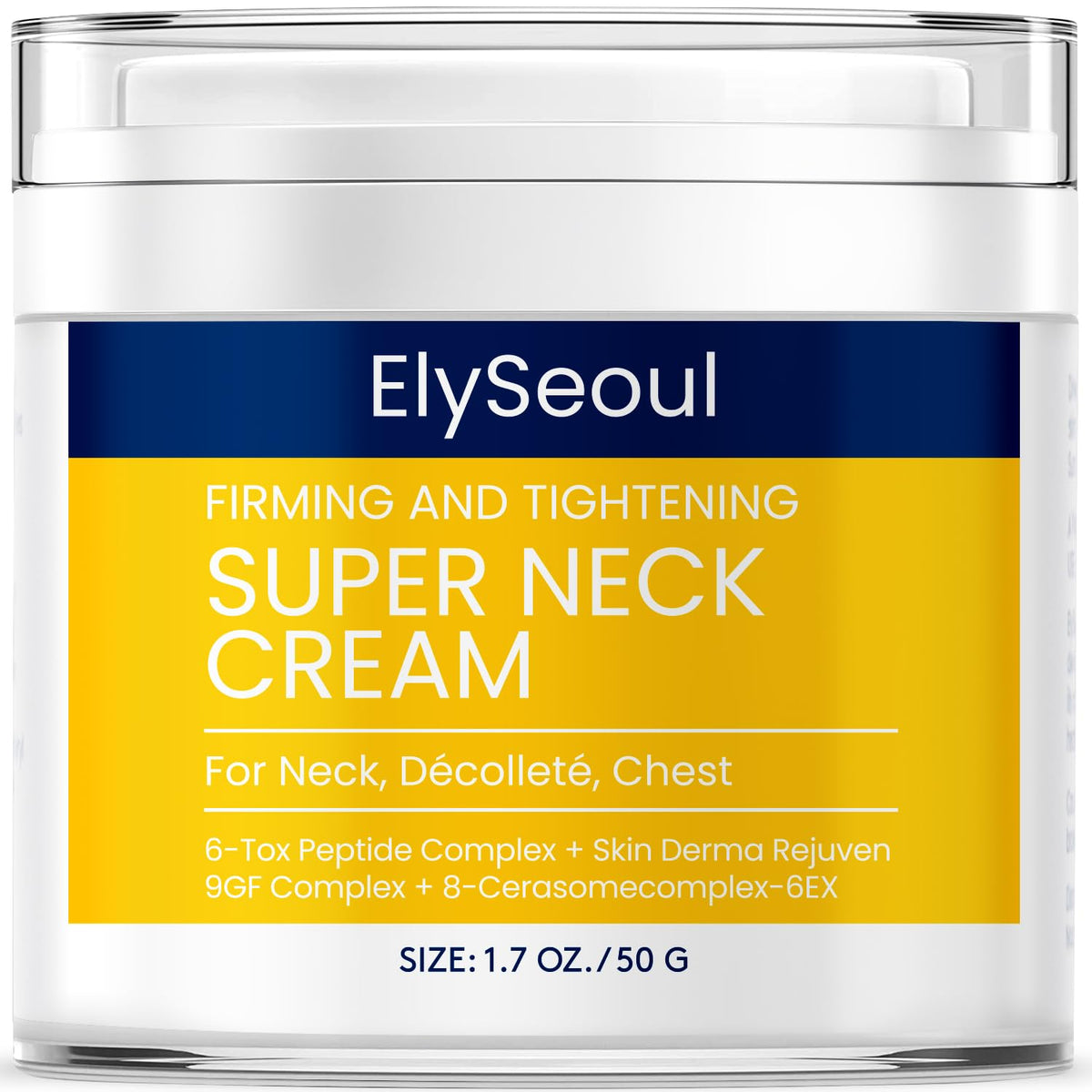 ElySeoul front jar showing product and elegant packaging benefit firming