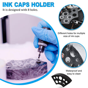 Emalla close-up of disposable tattoo ink caps showing smooth edges and waterproof finish