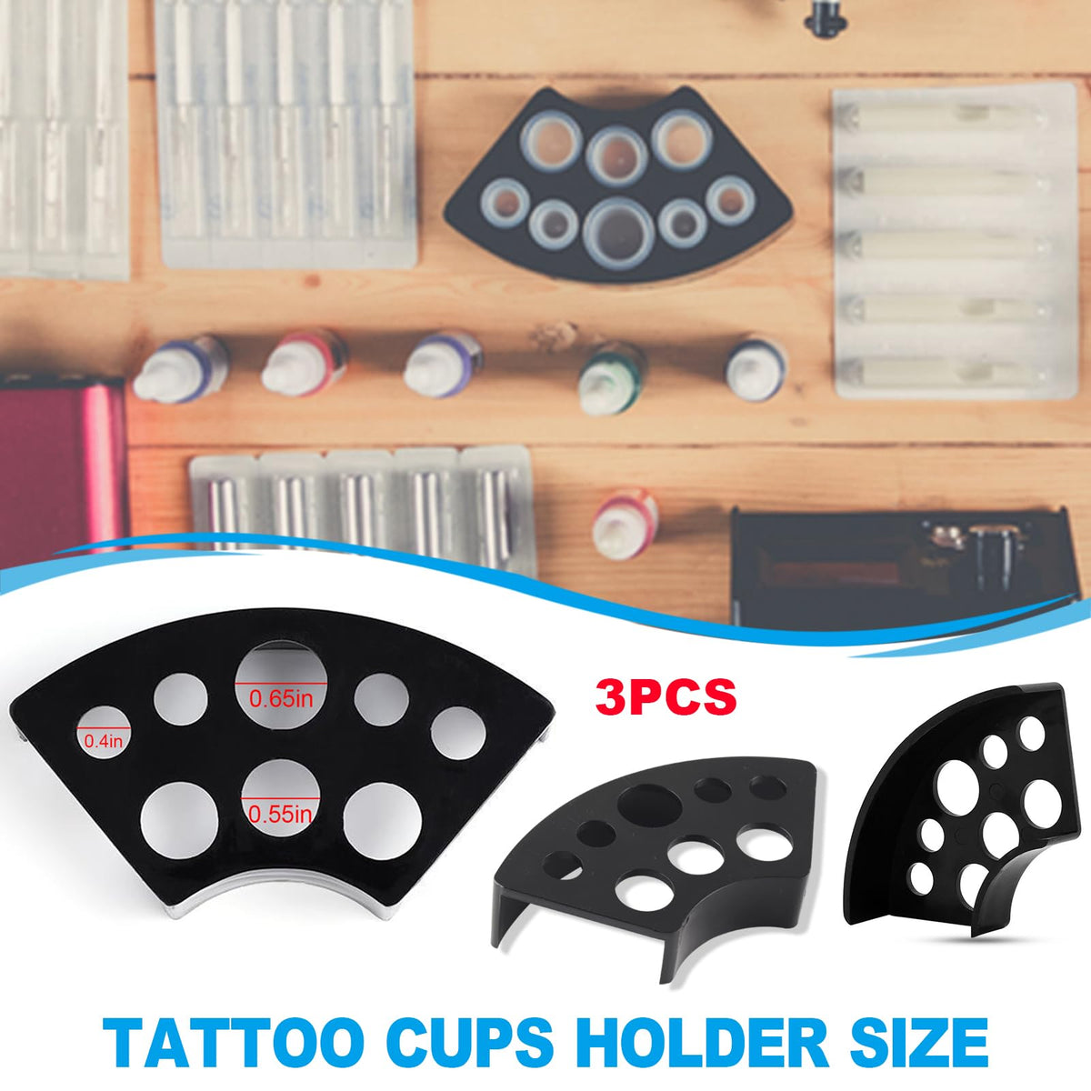 Emalla holder in use on a tattoo station demonstrating tidy pigment arrangement