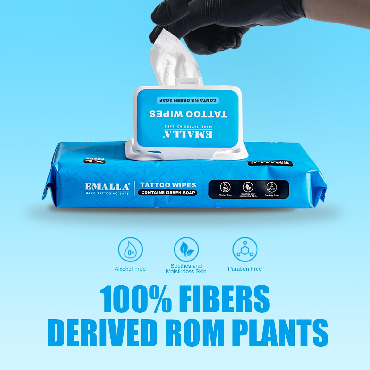 Emalla wipe in use by tattoo artist keeping the work area clean and precise