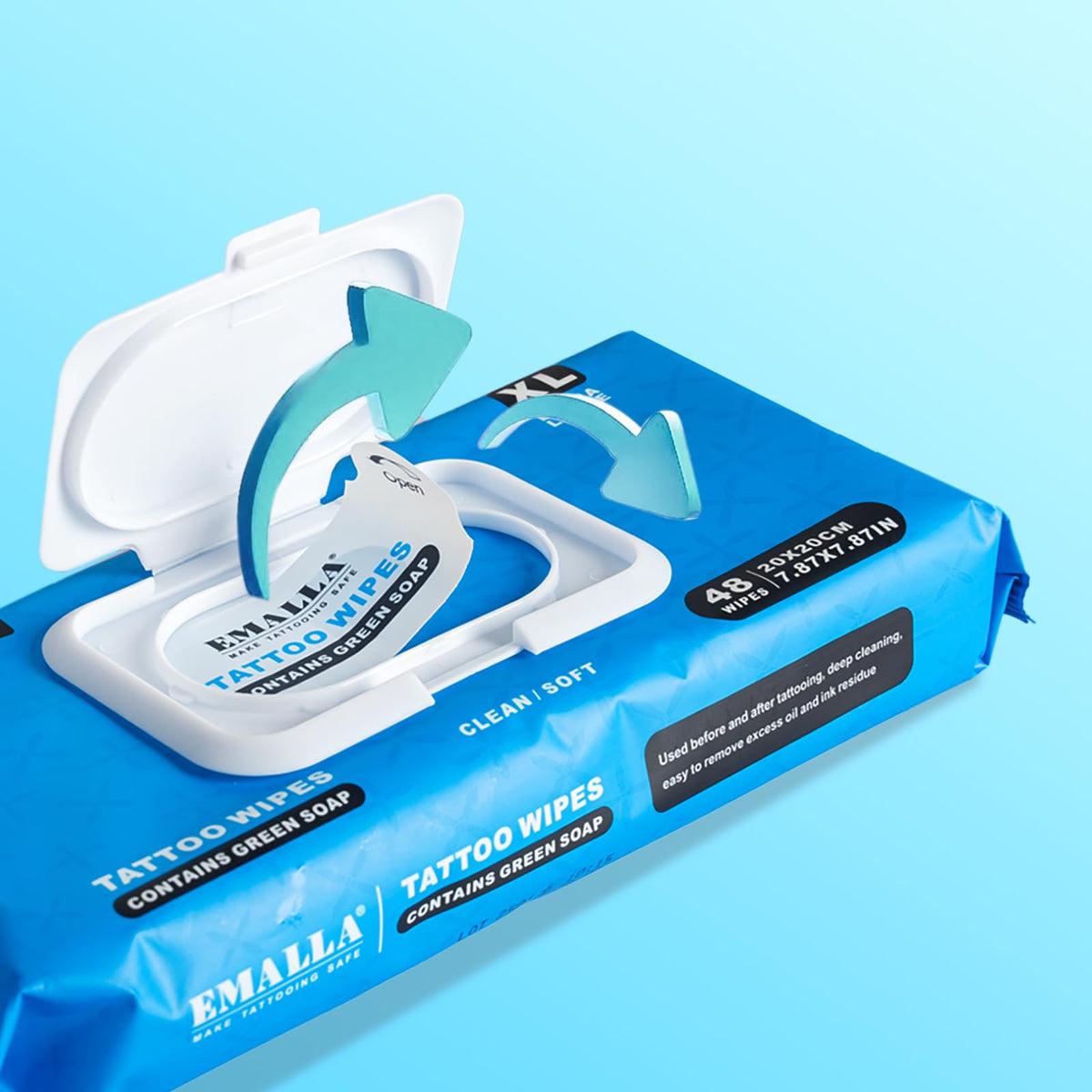 Emalla wipes next to ruler to show 7.87x5.9 inch size for full coverage