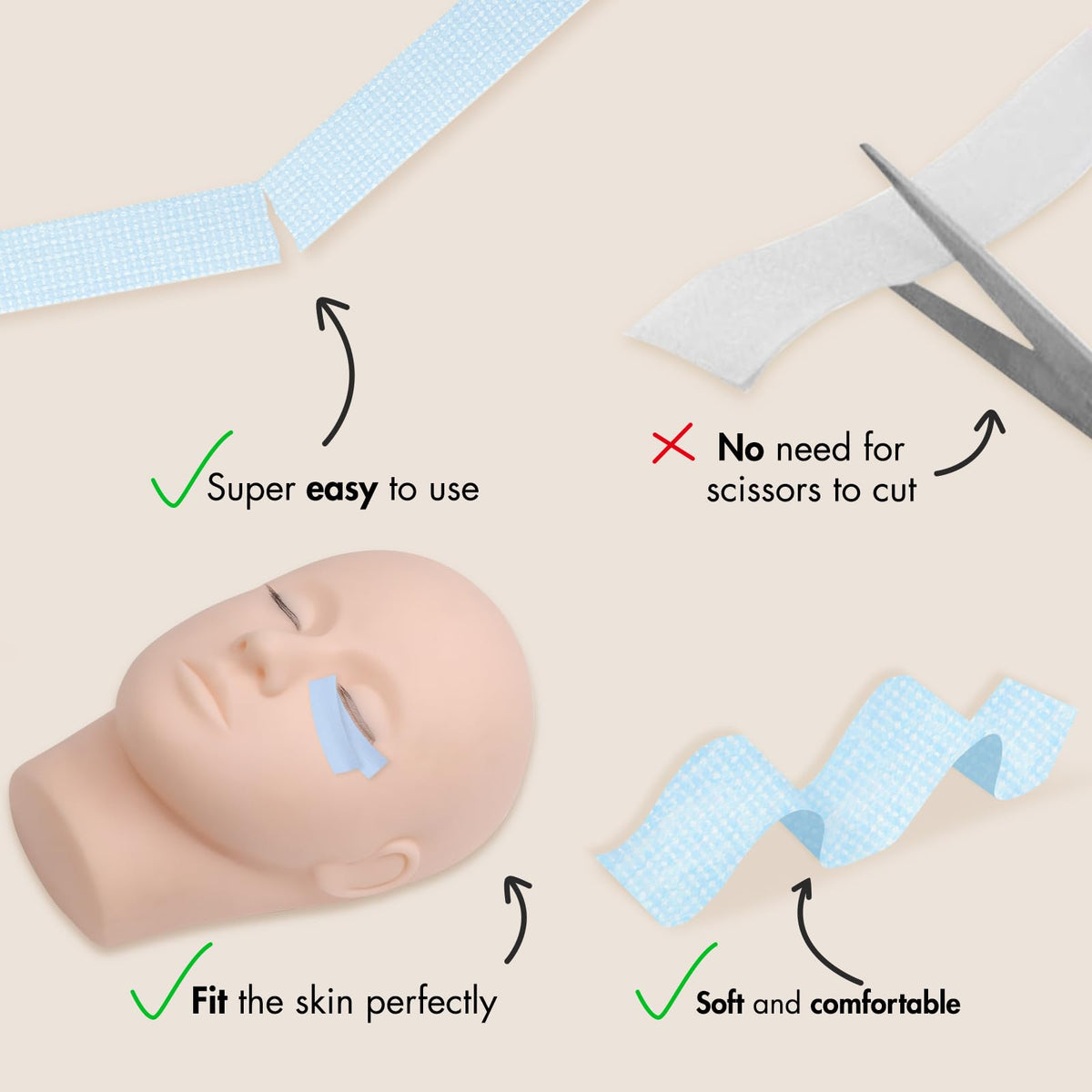 Detail of Embagol tape adhesive edge showing clean tear and reliable tack for long sessions
