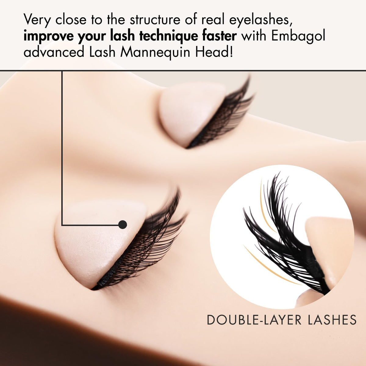 Embagol close-up of double-layer eyelid detail demonstrating realistic lash placement