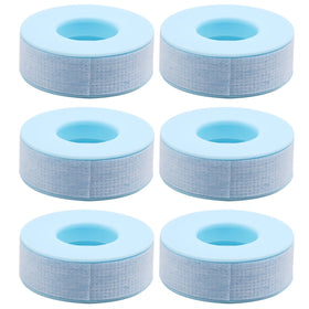 Embagol front packaging showing six blue lash tape rolls and product info for professional use