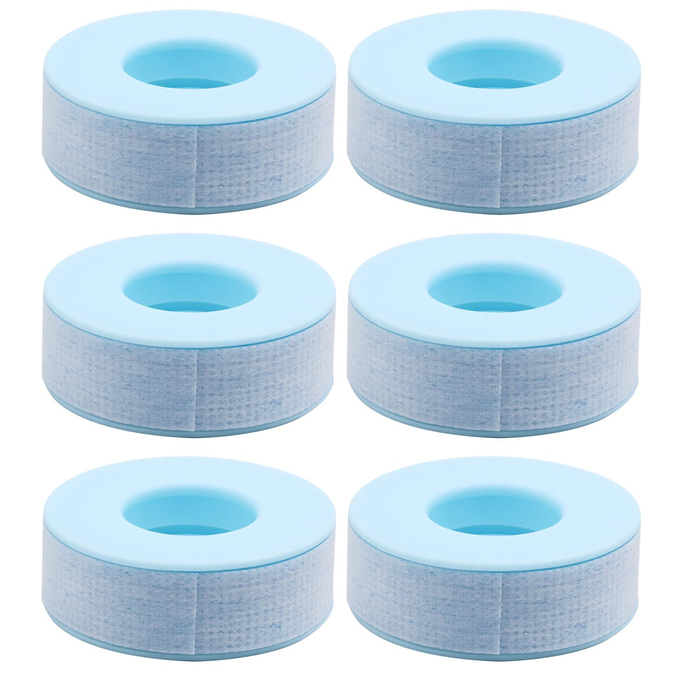 Embagol front packaging showing six blue lash tape rolls and product info for professional use