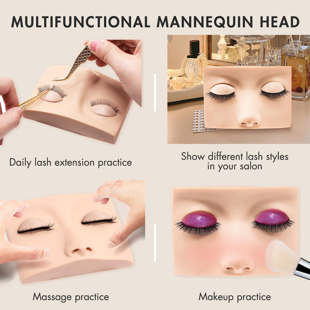 Embagol mannequin head on salon counter used for client demonstrations and displays