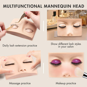 Embagol mannequin head on salon counter used for client demonstrations and displays