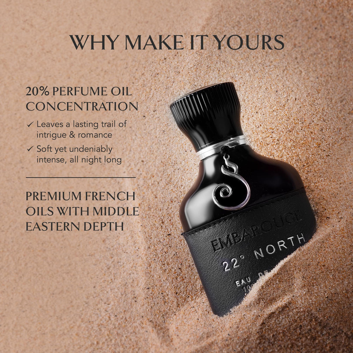 EMBAROUGE 22° North bottle on wood grain backdrop emphasizing earthy character