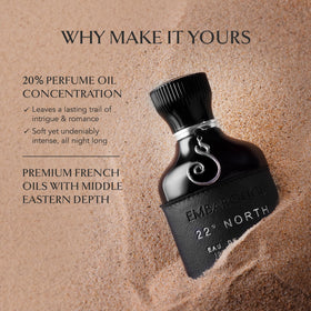 EMBAROUGE 22° North bottle on wood grain backdrop emphasizing earthy character