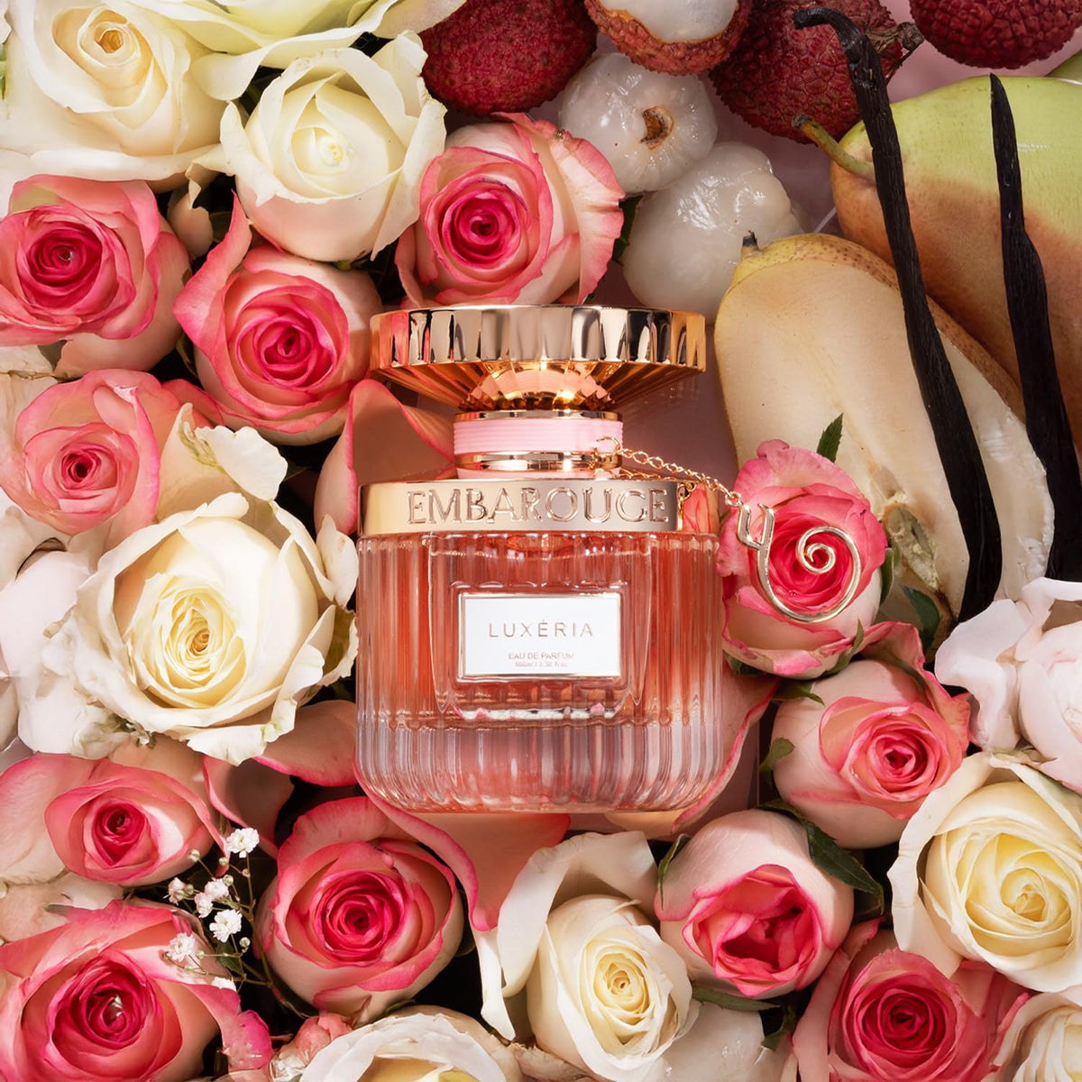 EMBAROUGE LUXERIA angled bottle emphasizing silhouette and premium finish
