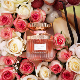 EMBAROUGE LUXERIA angled bottle emphasizing silhouette and premium finish