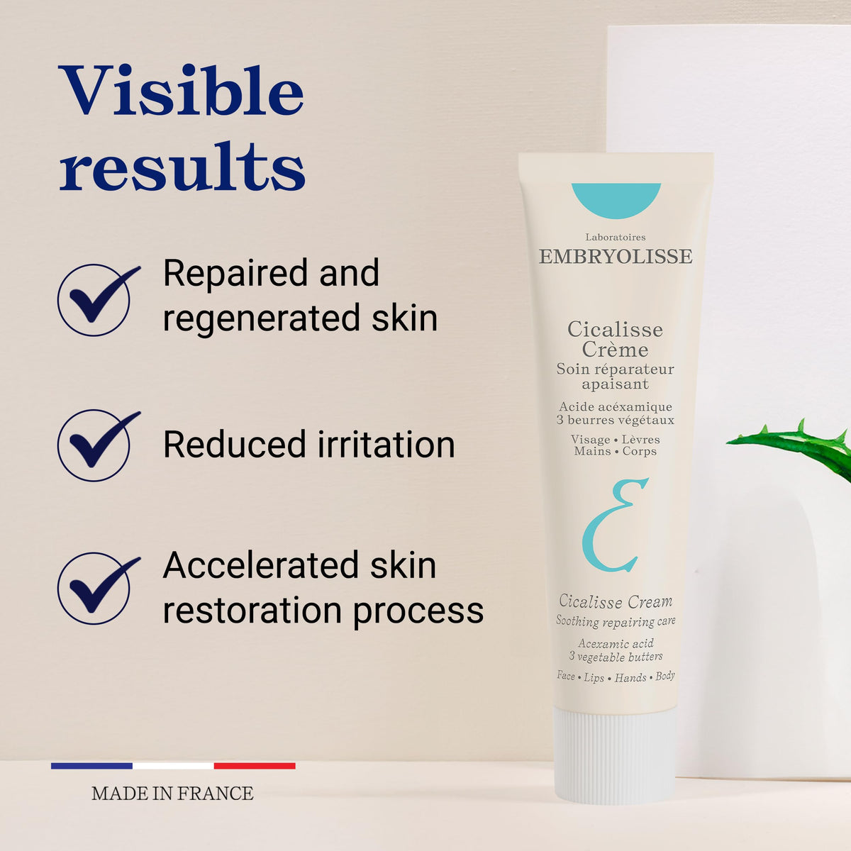 Embryolisse Cicalisse being applied to hand demonstrating soothing and restorative benefit