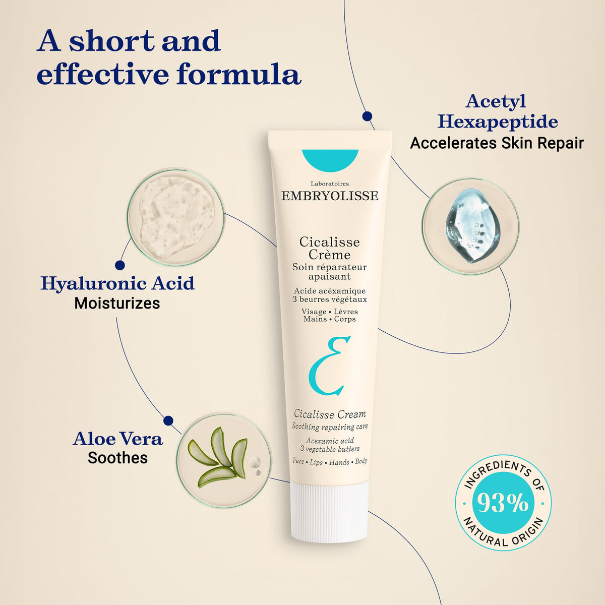 Embryolisse Cicalisse tube next to a wallet showing compact travel-friendly benefit