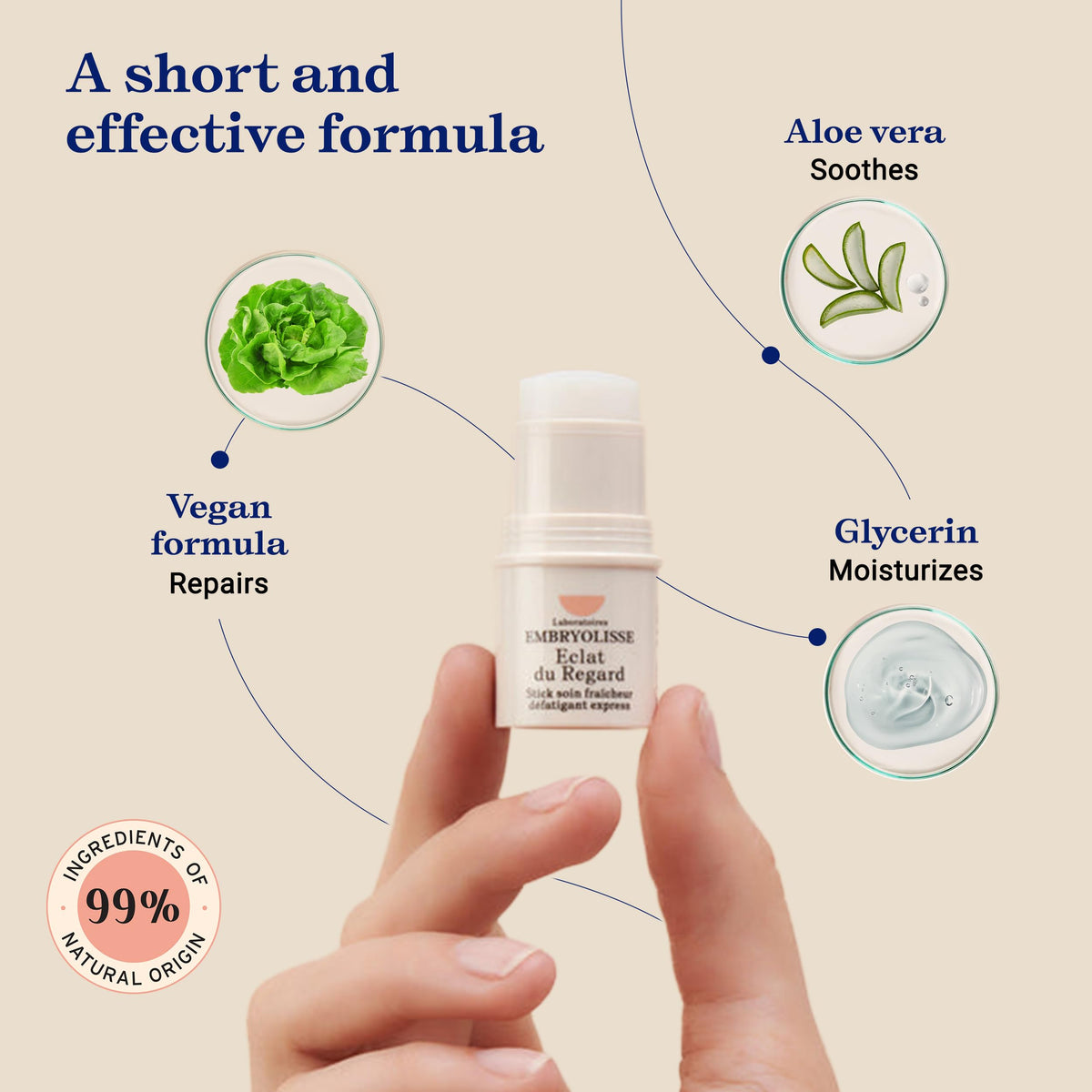 Embryolisse label detail showing Aloe Vera and natural-origin ingredients benefit
