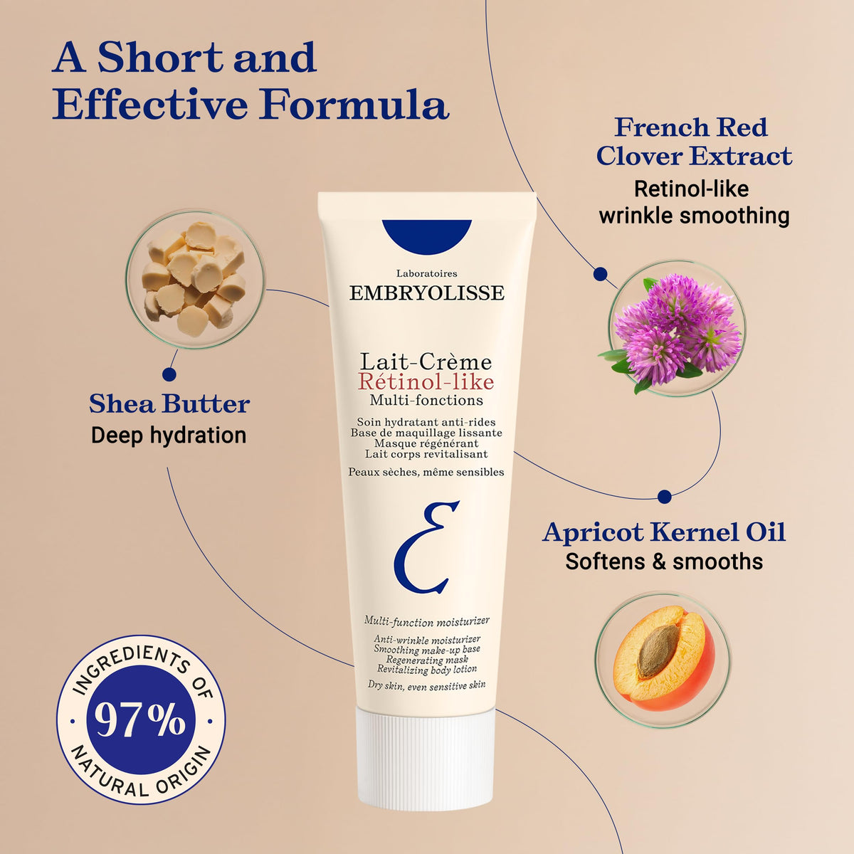 Embryolisse 2.54 fl oz next to common object for scale and travel-friendly convenience