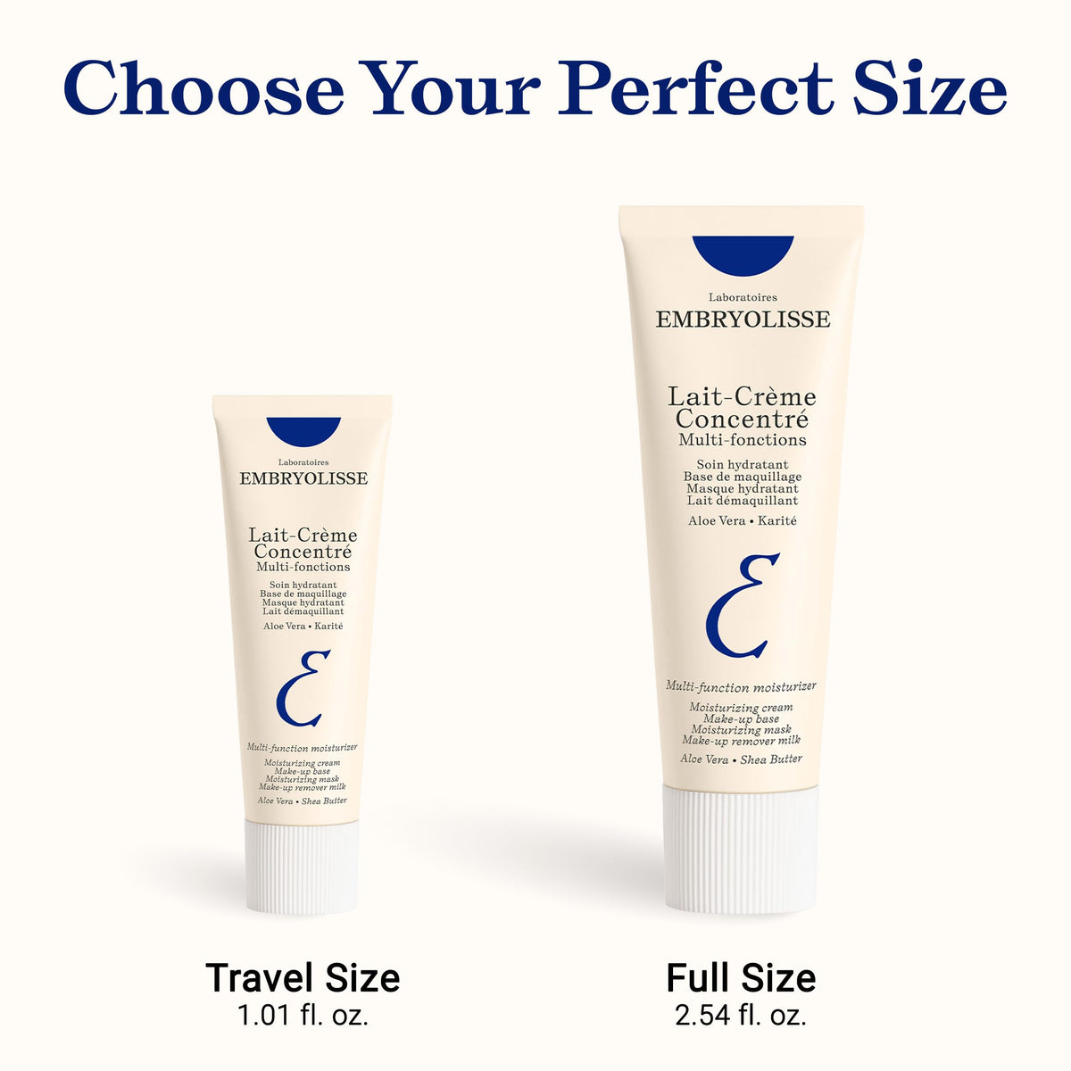 Embryolisse tube beside coin showing 1.01 fl oz size and travel convenience