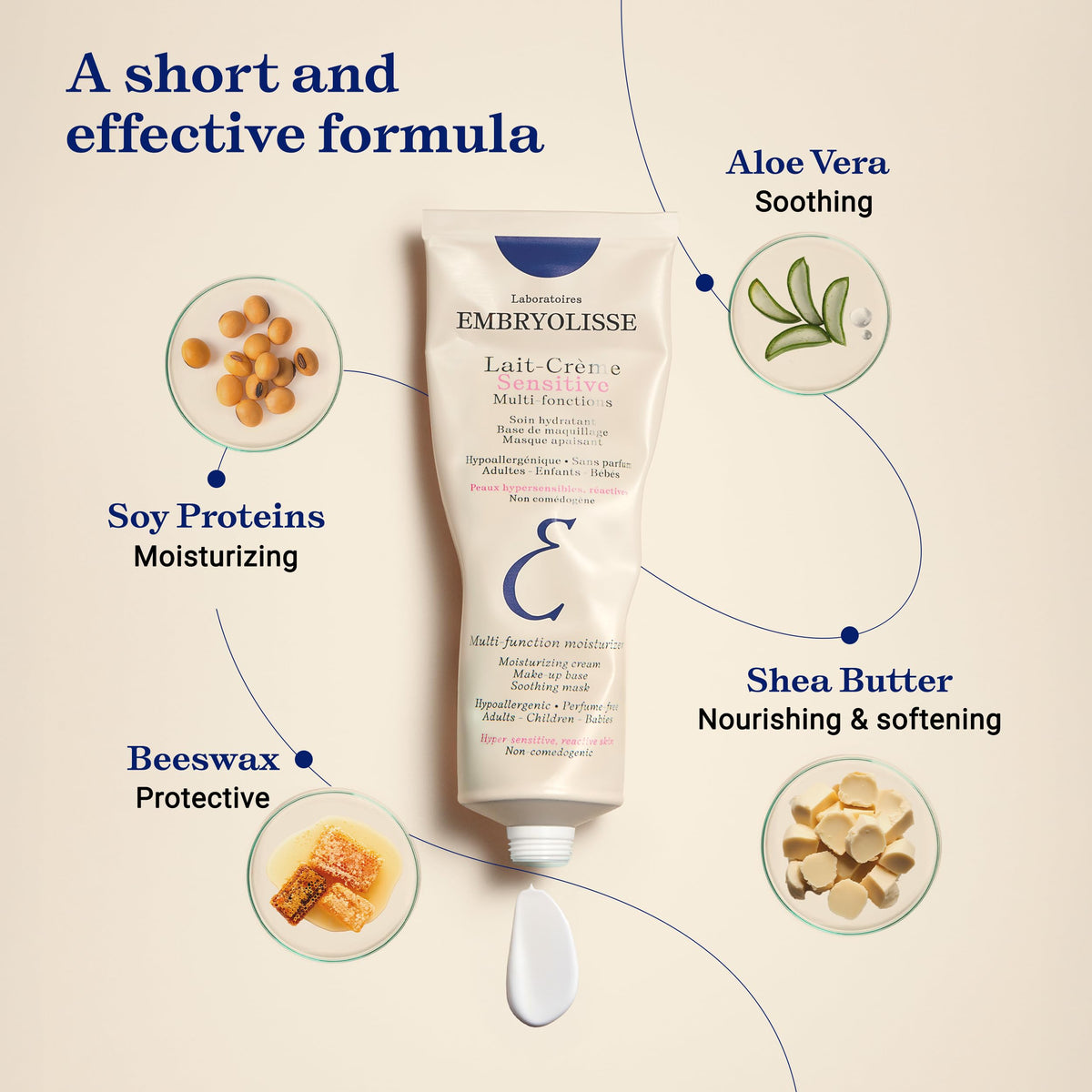 Embryolisse tube beside a ruler showing compact size and travel-ready benefit