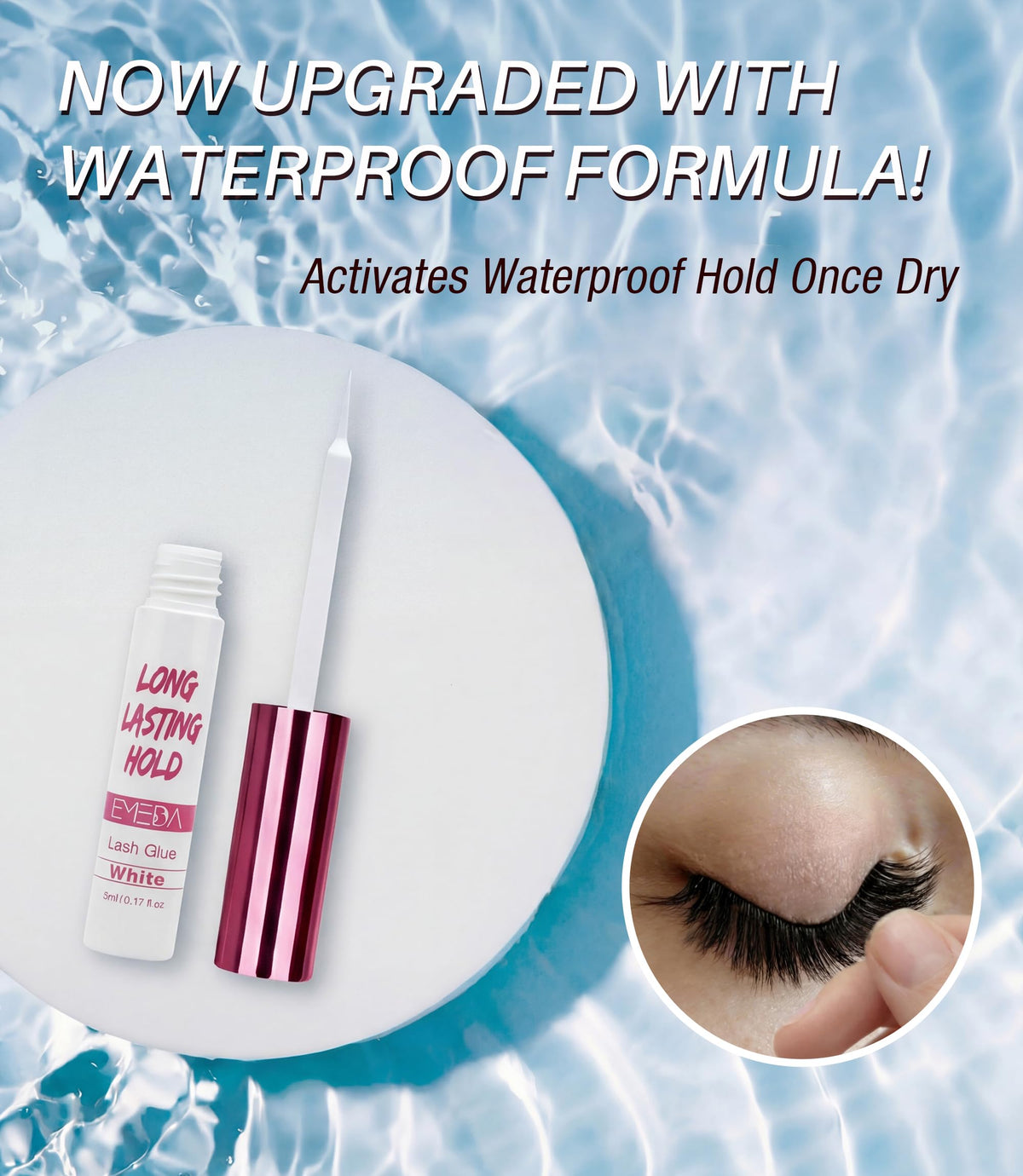 EMEDA glue texture close-up highlighting quick-dry waterproof formula benefit