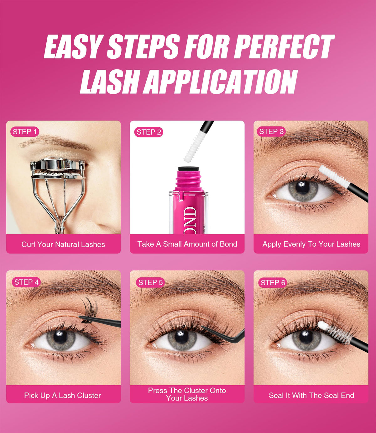 EMEDA user applying lash clusters in mirror for quick DIY salon results