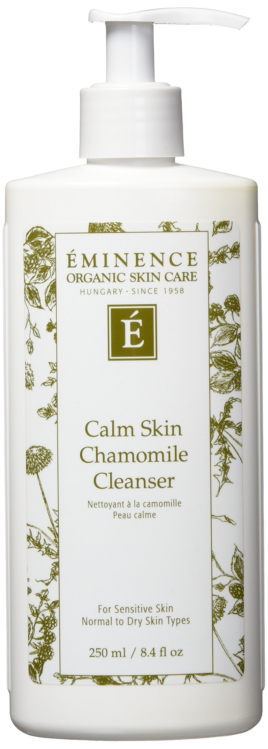 Eminence front packaging of Calm Skin Chamomile Cleanser 8.4 oz showing label and benefits