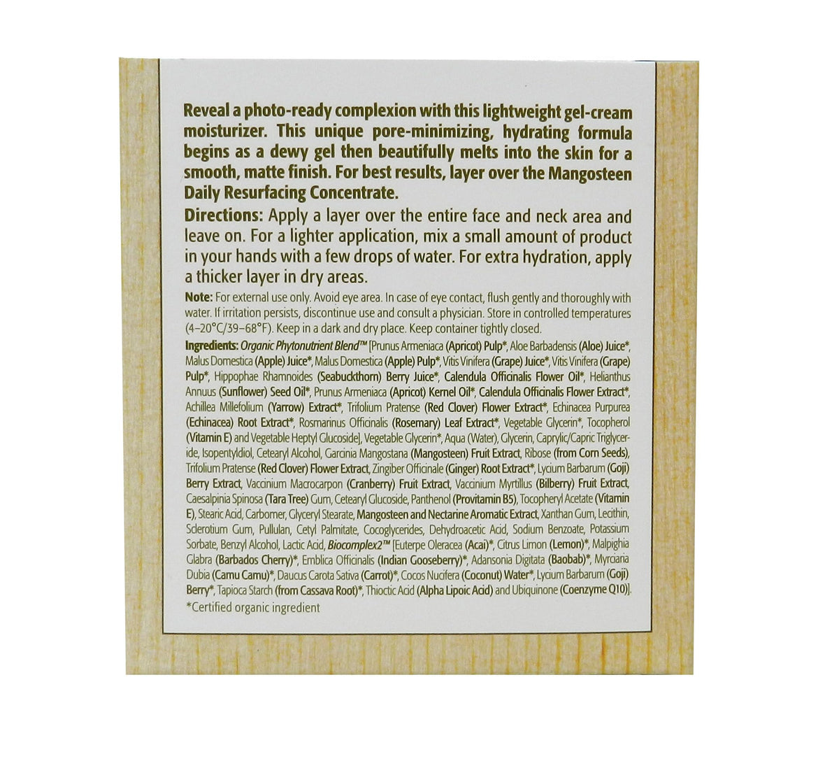 Eminence label ingredients view highlighting mangosteen and ribose benefits