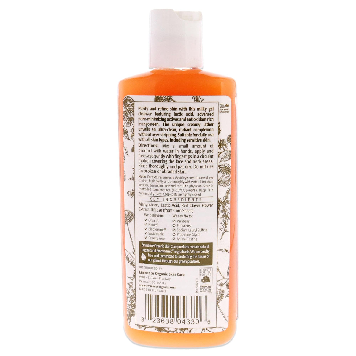Eminence Mangosteen cleanser texture close-up on hand, highlights smooth consistency and gentle exfoliation
