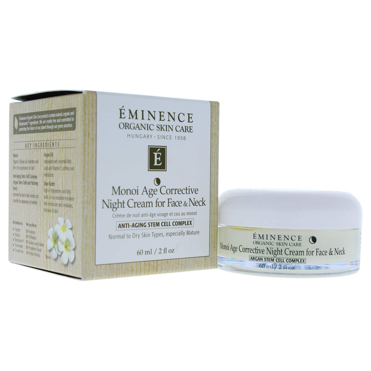 Eminence Monoi night cream jar front view showing rich hydration benefits