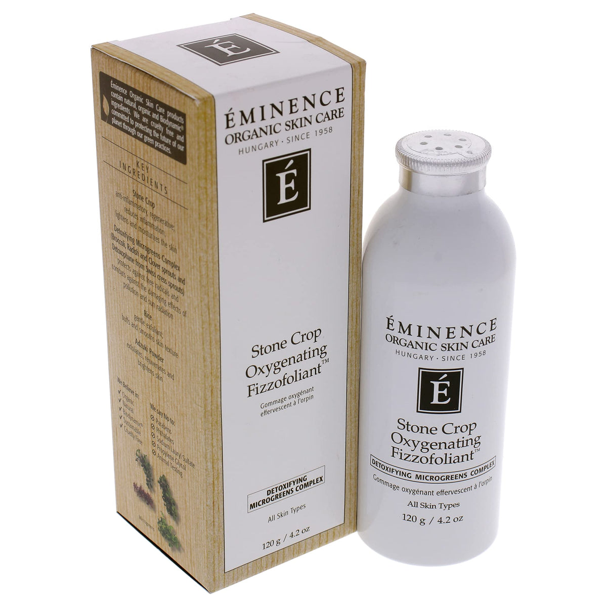 Eminence product next to a hand to show 4.2 oz size clearly