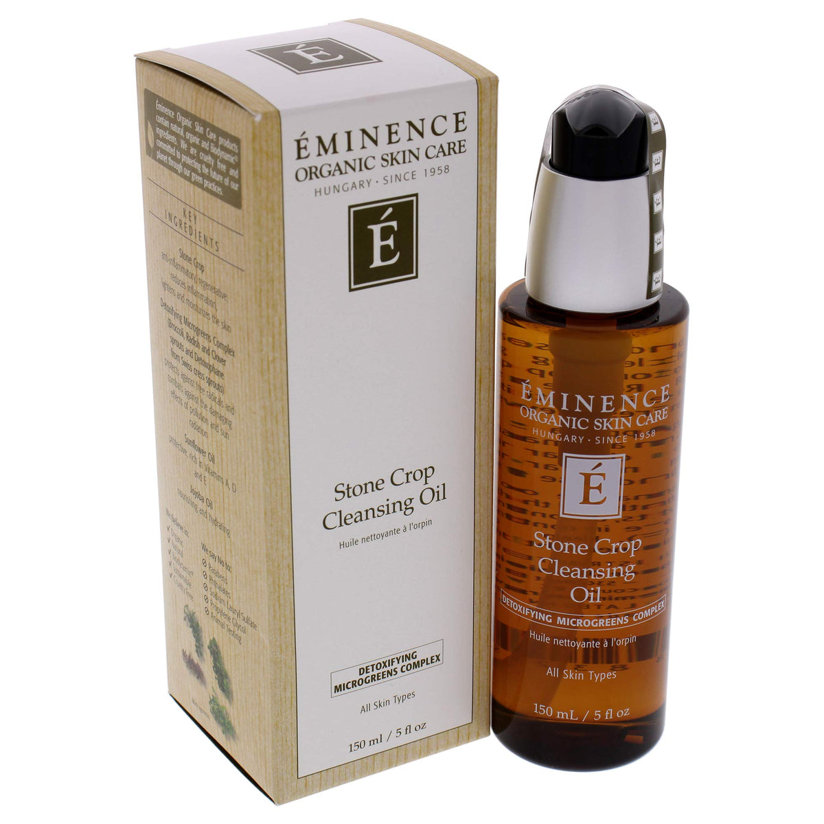 Eminence bottle beside sink during bathroom routine for simple makeup removal