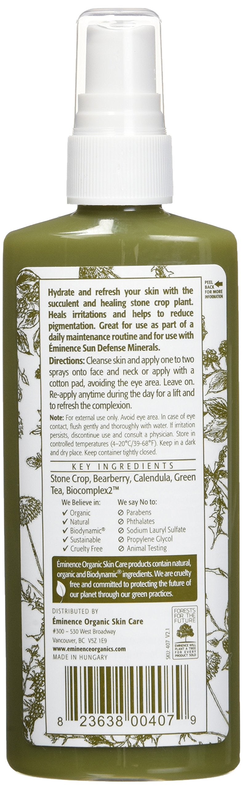 Eminence Stone Crop Hydrating Mist being sprayed on skin for instant hydration and glow