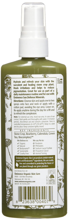 Eminence Stone Crop Hydrating Mist being sprayed on skin for instant hydration and glow