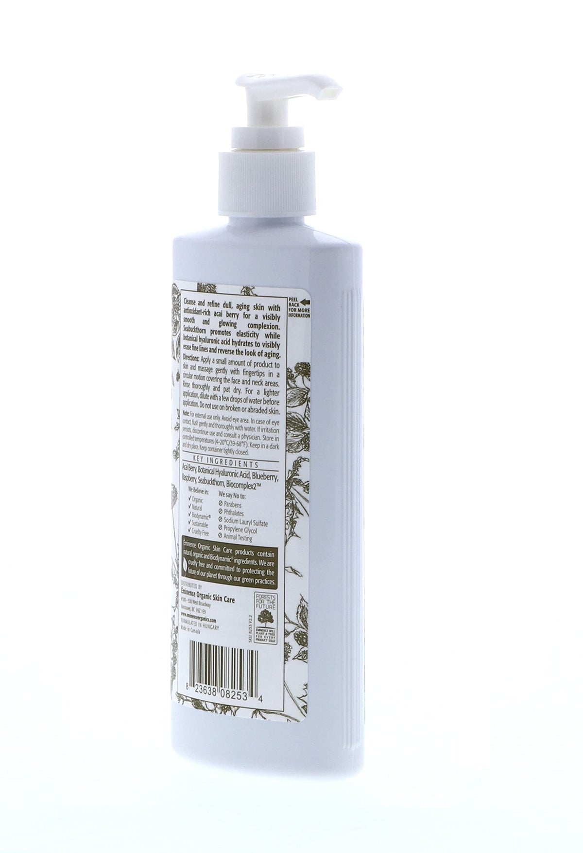Eminence cleanser being massaged onto face, showing gentle removal of impurities benefit