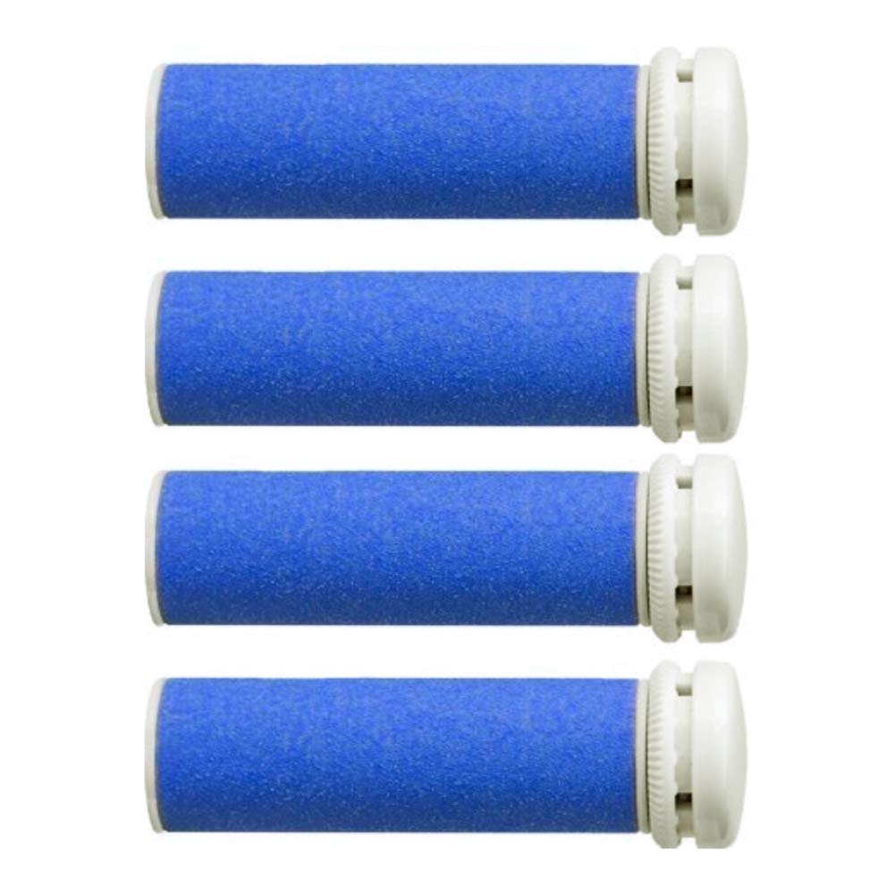 Emjoi extra coarse roller pack showing four blue replacement heads and benefits