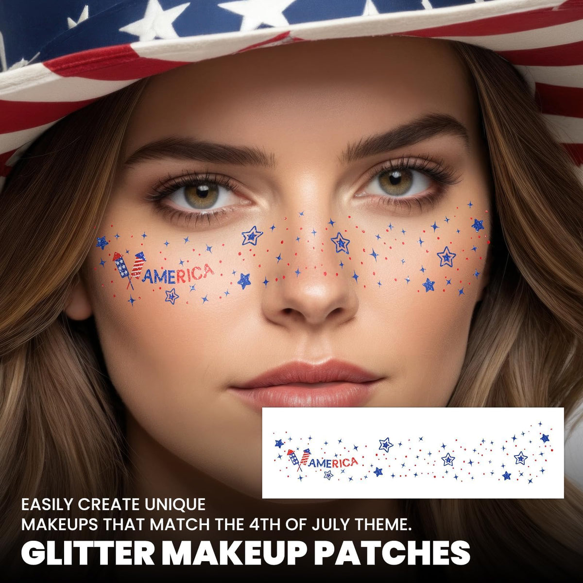EMOME blue gem sheet close-up, bright patriotic color for eye clusters