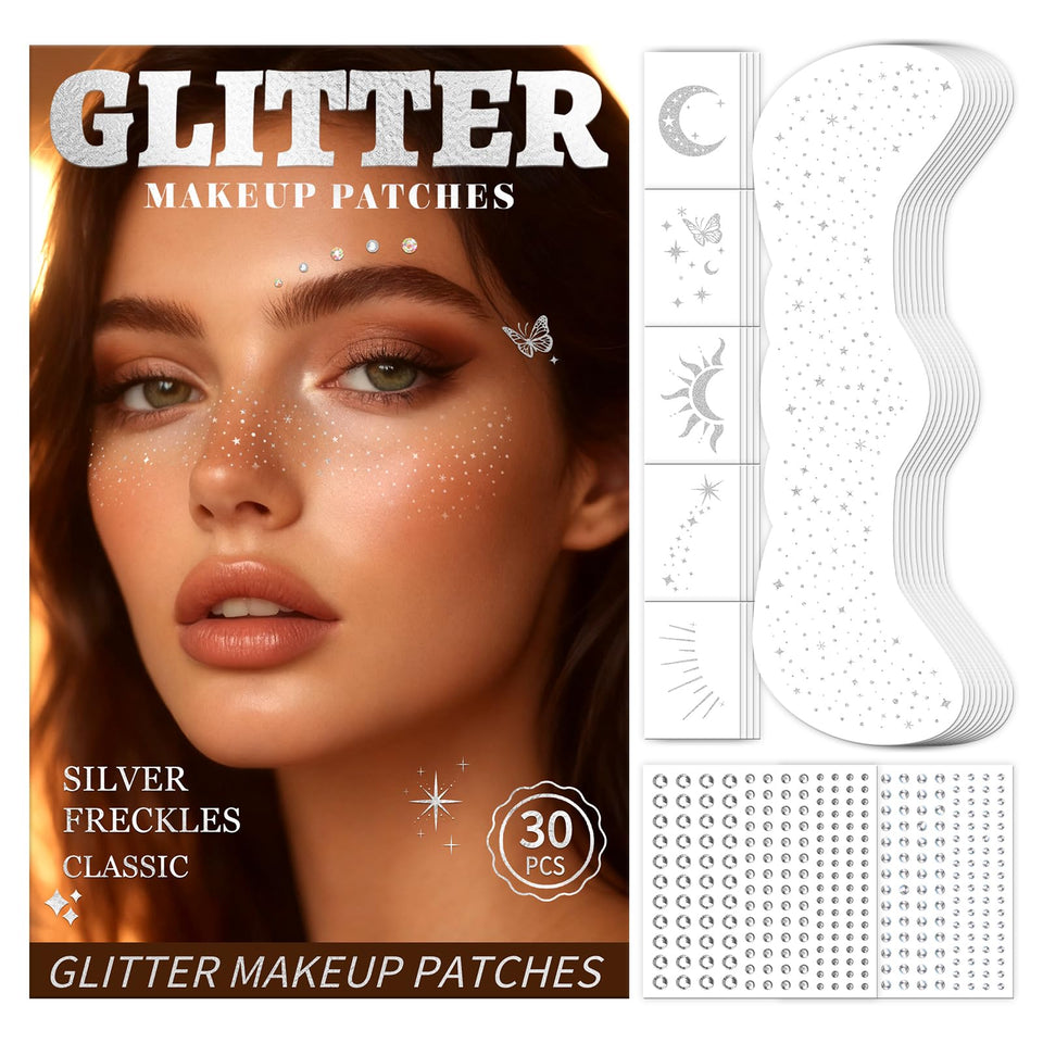 EMOME front packaging showing 30PCS glitter freckles and gems, easy-ready kit