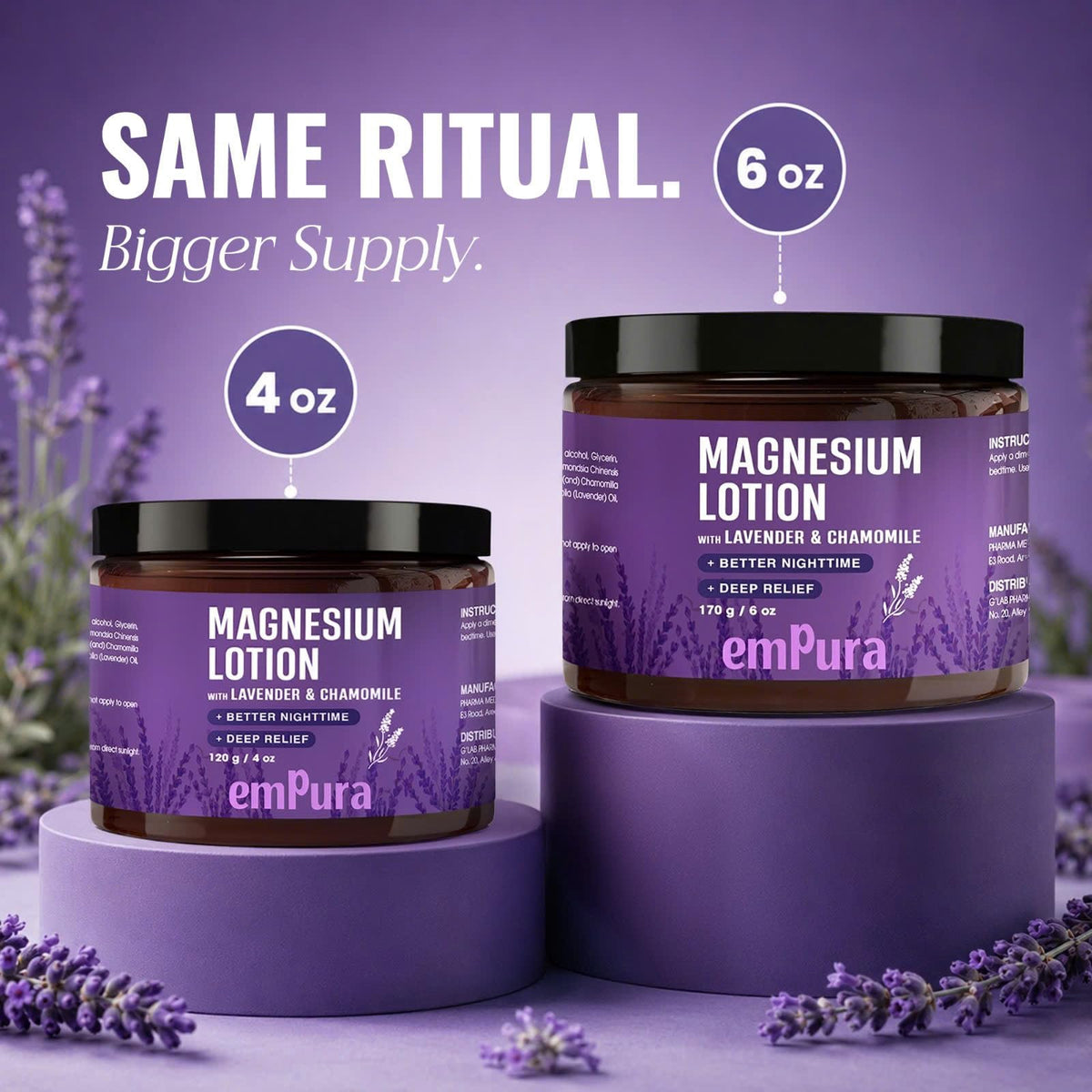 EMPURA bottle in bedroom setting, supports relaxing evening routine