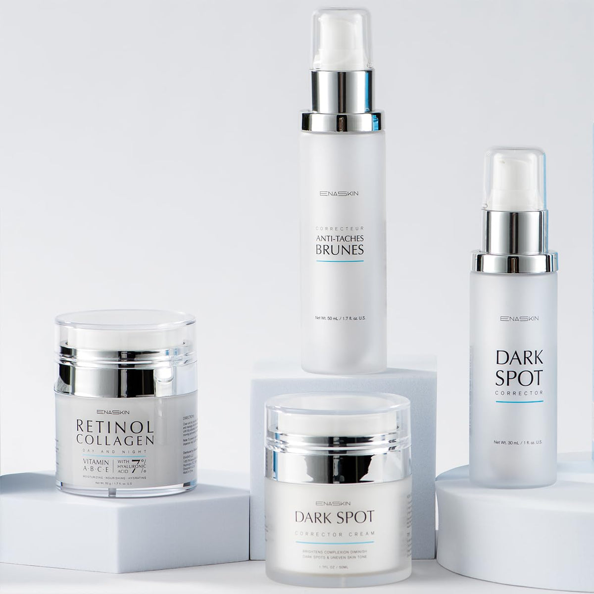 EnaSkin on a bathroom shelf styled lifestyle shot indicating daily routine benefit
