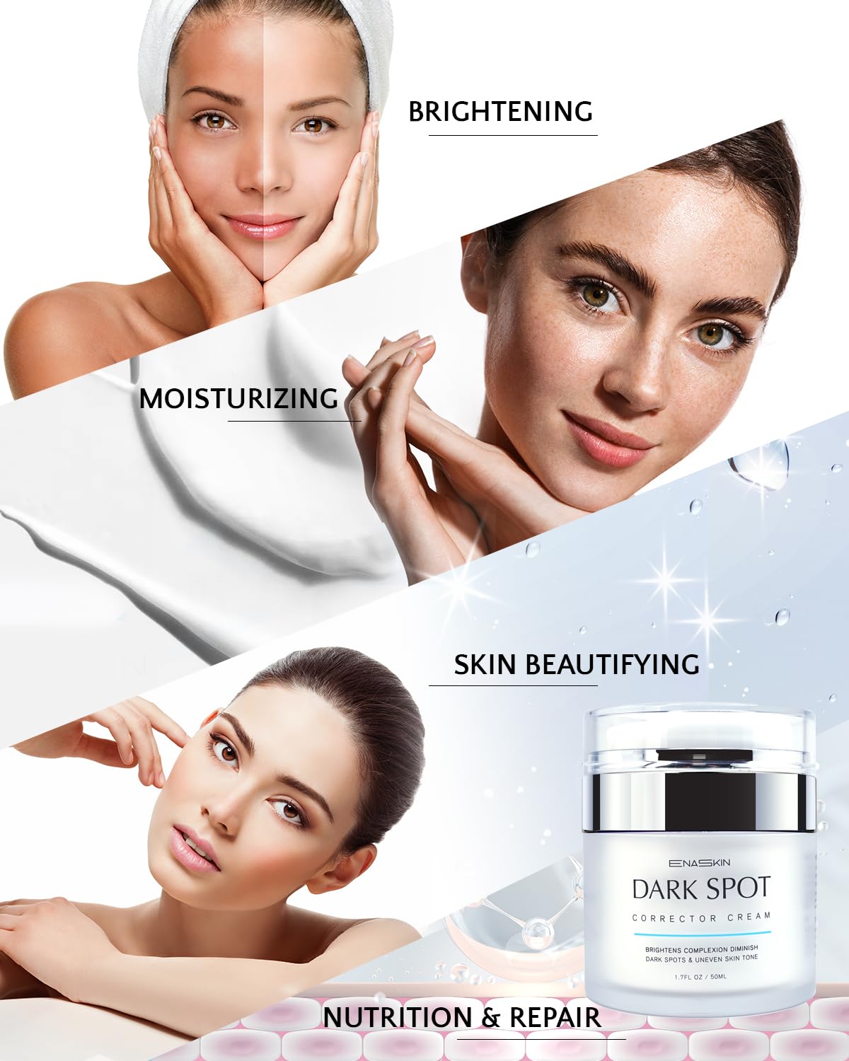 EnaSkin placed on a bathroom vanity with other skincare, showing routine compatibility